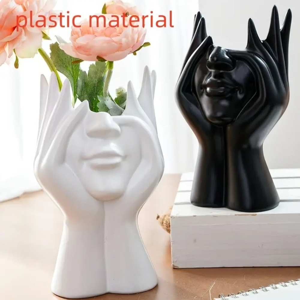 Plastic White Face & Hands Shaped Holder Vase